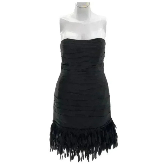 JS Collections Black Satin LBD with Satin Fringe  Size 8 - Picture 1 of 2